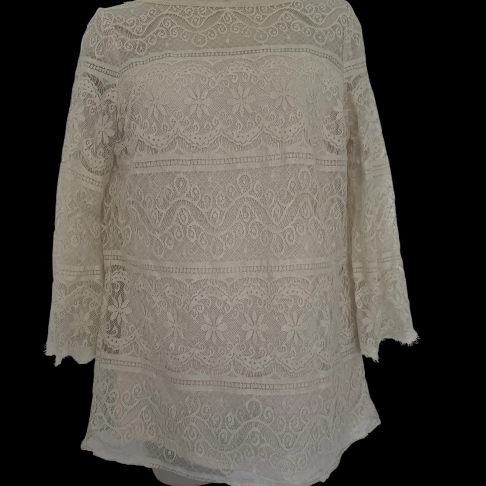Max Studio Lace Blouse - Cream-Sz Small
